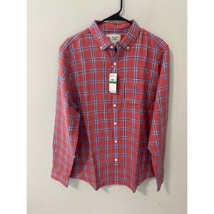 New Original Penguin Plaid Waffle Print Long Sleeve Button Up Size Large
